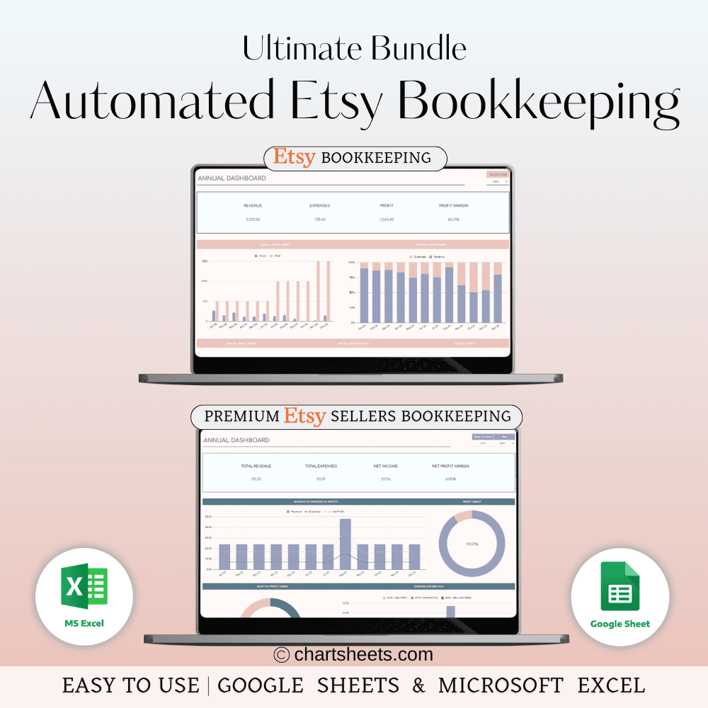 Etsy Bookkeeping Spreadsheet Template for Small Business in Excel and Google Sheets – Income and Expense Tracker